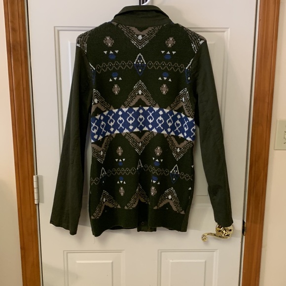 Army green utility jacket with Aztec print sweater back. size M - Picture 2 of 6